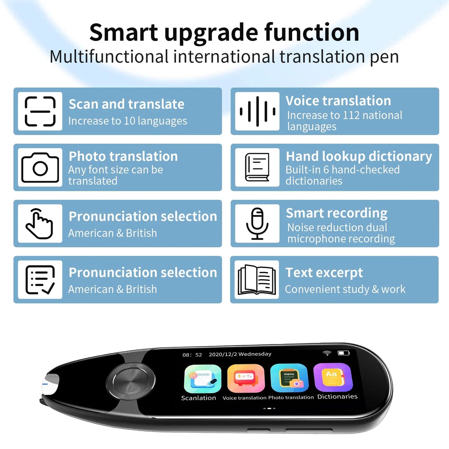 Language Translator Device for Dyslexia,Reader Pen Translation Scanner Dictionary Pen- AI Voice & Camera Translators -Real-Time All Foreign Languages Travel & Business,Learning,Meeting