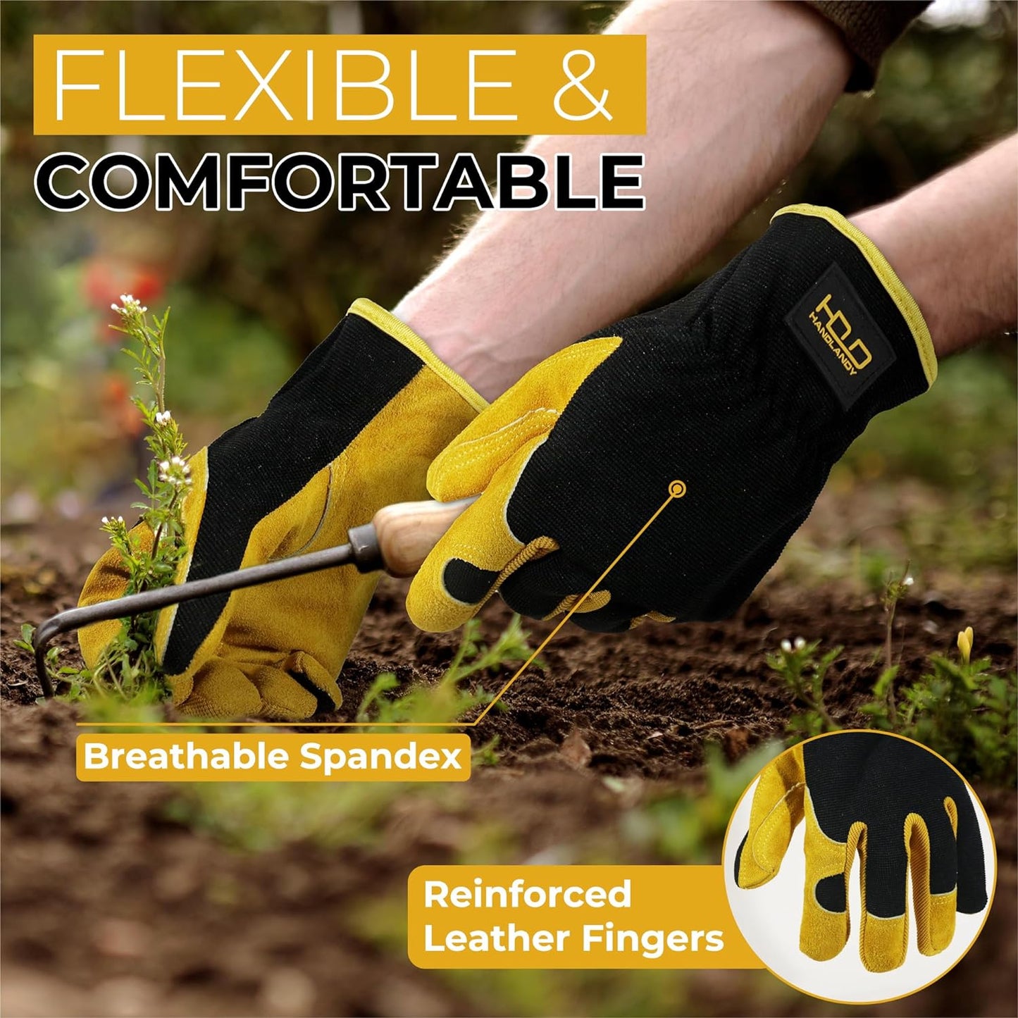 Men Leather Gardening Gloves, Utility Work Gloves for Mechanics, Construction, Driver, Dexterity Breathable Design