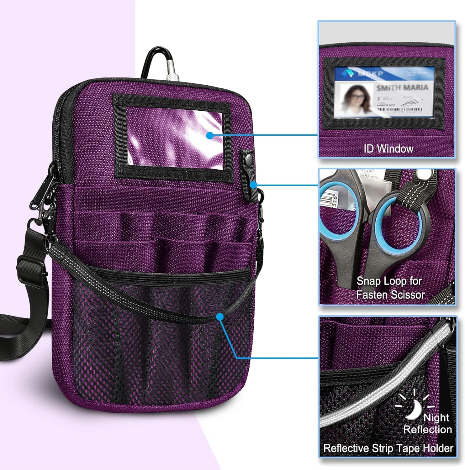 Nurse Fanny Pack with Tape Holder,  Multi Compartment Medical Gear Pocket Belt Bag Nursing Organizer Pouch | Utility Waist Pack for Stethoscopes, Bandage Scissors Other Medical Supplies, Purple