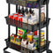 Utility Cart, Heavy Duty 3 Tier Rolling Cart on Wheels, All Metal Storage Cart with Removable Handles, Easy Assembly Mesh Trolley Cart (Matte Black)