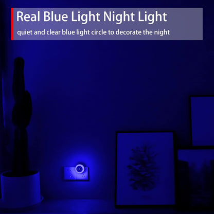 Blue LED Night Light, Plug In, Dusk to Dawn Smart Sensor, Small round Nightlight, Energy Saving, Night Light Plug into Wall for Bathroom, Kitchen, Bedroom, Hallway, Stairway, Travel, 2 Pack